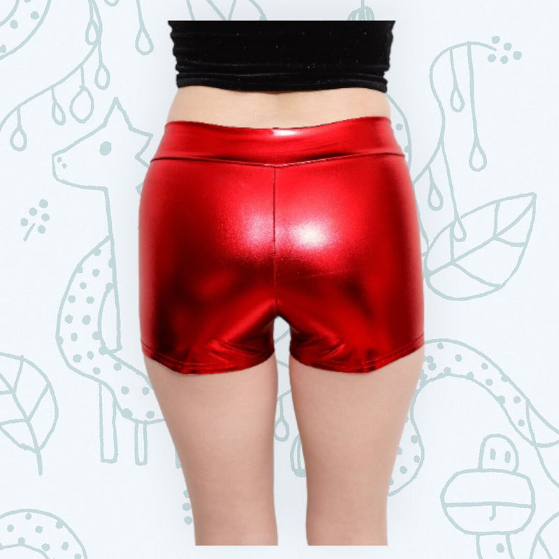 Rojo Brillante Botá­n Metálico Elástico Bootie Boy Hot Mini Shorts Disfraz de Halloween Cheer Gym Dance Rave Roller Derby Girls Boys Women SML - SACASUSA