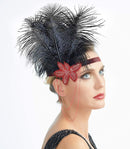 Rojo Vintage inspirado El gran Gatsby Rhinestone con cuentas diadema 1920 tocado Flapper negro pluma nupcial tocado de boda Art Déco - SACASUSA