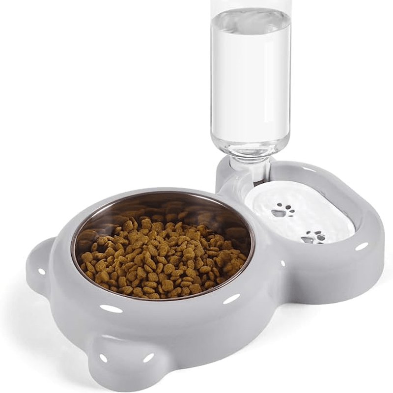 Set de doble tazón para gatos y dispensador automático de agua sin batería - Para hidratación y alimentación de tu mascota sin esfuerzo - SACASUSA