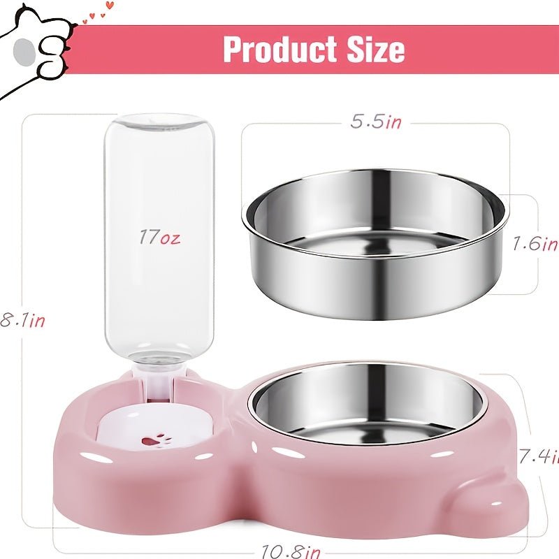 Set de doble tazón para gatos y dispensador automático de agua sin batería - Para hidratación y alimentación de tu mascota sin esfuerzo - SACASUSA