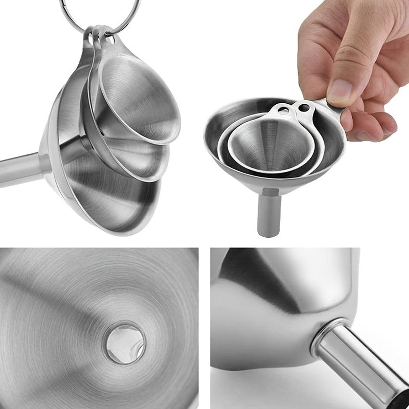 Set Duradero de 5 Embudos de Acero Inoxidable para Cocina, para Diversas Necesidades de Llenado y Cocina, Completo con Cepillos de Limpieza Fáciles - SACASUSA