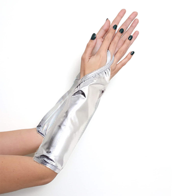 Sin dedos hasta el codo 35 cm de largo Guantes elásticos metálicos brillantes WetLook Fiesta de disfraces de Halloween Cosplay Longitud operativa niños niñas niños - SACASUSA