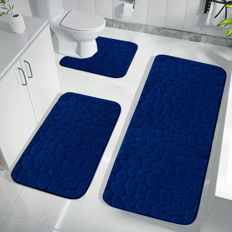 Suave, Lujoso y Absorbente Juego de 3 Alfombrillas de Baño con Diseño de Guijarros - Alfombras de Punto 100% Poliéster con Reverso Antideslizante de PVC, Mejore la Decoración y Experiencia en Su Baño - SACASUSA