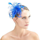 Tocado de flores, tocado de malla de plumas, gasa, tocado para cóctel, pinza para el pelo en azul real - SACASUSA