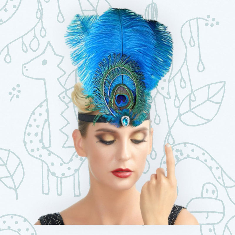 Turquesa azul cuero Rhinestone cristal diadema 1920 tocado Flapper negro disfraz de Halloween Cosplay El gran Gatsby Headwear mujeres - SACASUSA