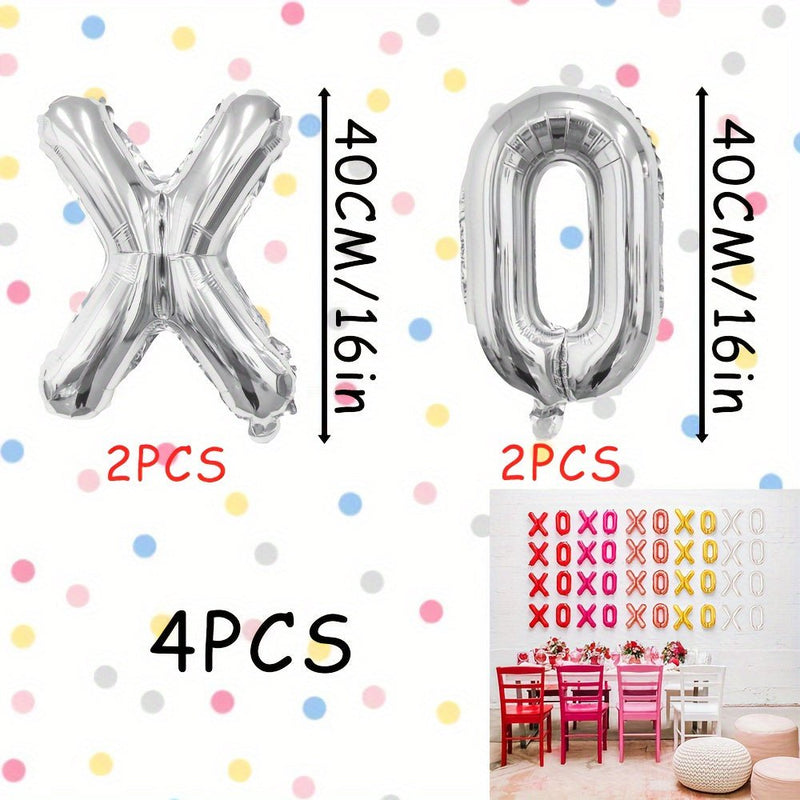 Versátil Set de 4 Globos Foil XOXO; Sin Electricidad, Ideal para Fiestas & Eventos; Duradero para Bodas, Aniversarios, Dia de San Valentin, & Decoración del Hogar - SACASUSA