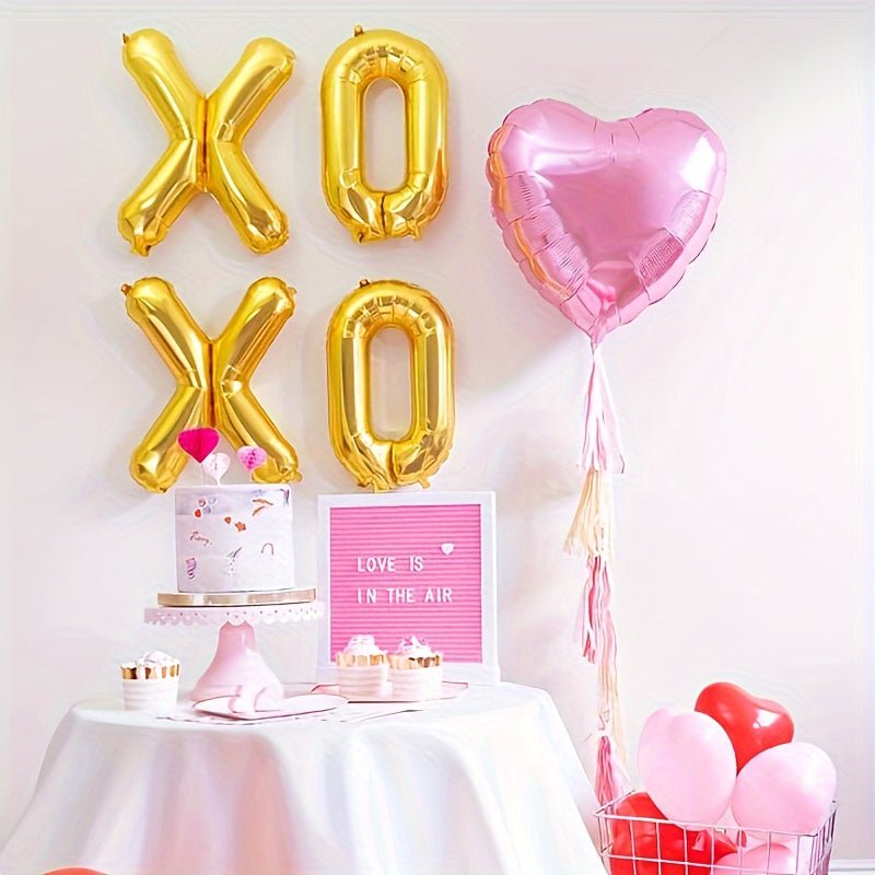 Versátil Set de 4 Globos Foil XOXO; Sin Electricidad, Ideal para Fiestas & Eventos; Duradero para Bodas, Aniversarios, Dia de San Valentin, & Decoración del Hogar - SACASUSA