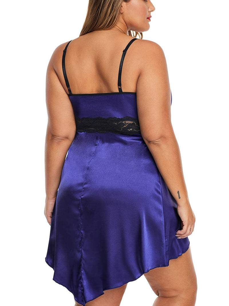 Vestido de Noche Sexy de Talla Grande con Escote en V y Detalles de Encaje, Cómodo Poliéster-Elastano para Todas las Estaciones - Ropa de Noche de Fácil Cuidado - SACASUSA