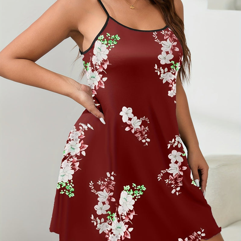 Vestido De Salón Elegante De Talla Grande, Camisón De Cuello Redondo Con Estampado Floral Para Mujer - SACASUSA