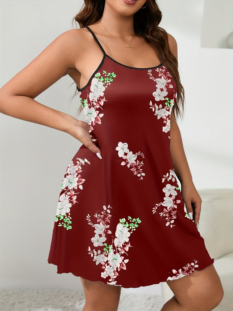 Vestido De Salón Elegante De Talla Grande, Camisón De Cuello Redondo Con Estampado Floral Para Mujer - SACASUSA