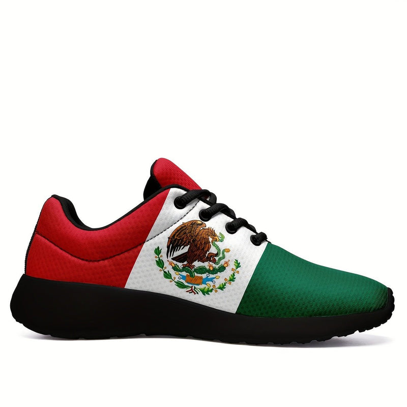 Zapatillas de deporte con patrón de bandera nacional de México de moda para hombres de talla grande, zapatos cómodos, antideslizantes con suela suave antideslizante y cordones para actividades al aire libre para hombres - SACASUSA