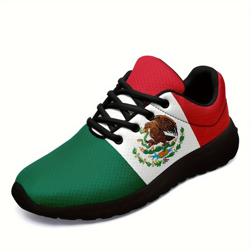 Zapatillas de deporte con patrón de bandera nacional de México de moda para hombres de talla grande, zapatos cómodos, antideslizantes con suela suave antideslizante y cordones para actividades al aire libre para hombres - SACASUSA