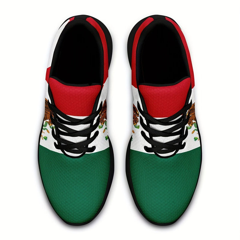 Zapatillas de deporte con patrón de bandera nacional de México de moda para hombres de talla grande, zapatos cómodos, antideslizantes con suela suave antideslizante y cordones para actividades al aire libre para hombres - SACASUSA