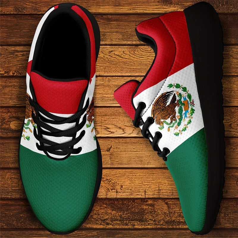 Zapatillas de deporte con patrón de bandera nacional de México de moda para hombres de talla grande, zapatos cómodos, antideslizantes con suela suave antideslizante y cordones para actividades al aire libre para hombres - SACASUSA