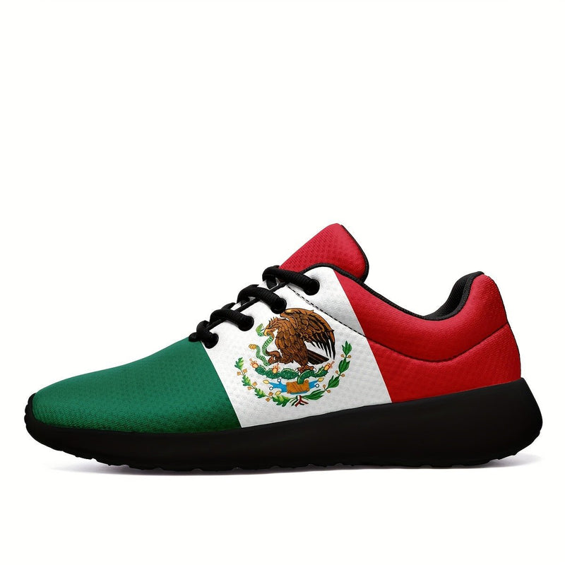 Zapatillas de deporte con patrón de bandera nacional de México de moda para hombres de talla grande, zapatos cómodos, antideslizantes con suela suave antideslizante y cordones para actividades al aire libre para hombres - SACASUSA