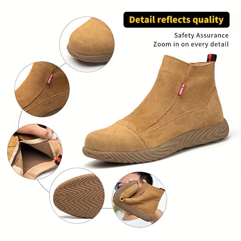 Zapatos de Seguridad de Trabajo en Cuero Todo Temporada de DingGu: Superior Confort y Seguridad con Punta de Acero, Suela de Goma Resistente a Punzadas y Cómoda Punta Redonda - SACASUSA