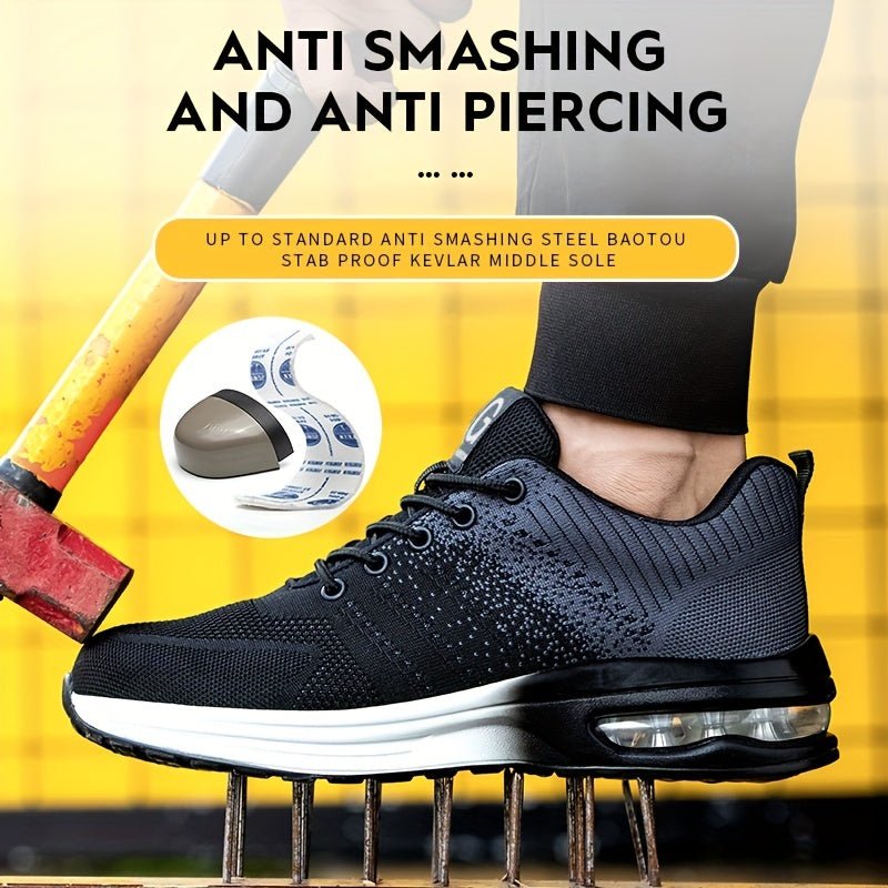 Zapatos de Trabajo Industriales Antideslizantes para Hombres: A Prueba de Pinchazos, Protección Antigolpes y Absorción de Choques para Uso Externo en Todas las Estaciones con Elegantes Cordones y Patrón a Rayas - SACASUSA